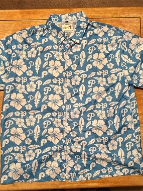 Philadelphia Phillies Chevy Blue Hawaiian -Shirt with White Floral Print